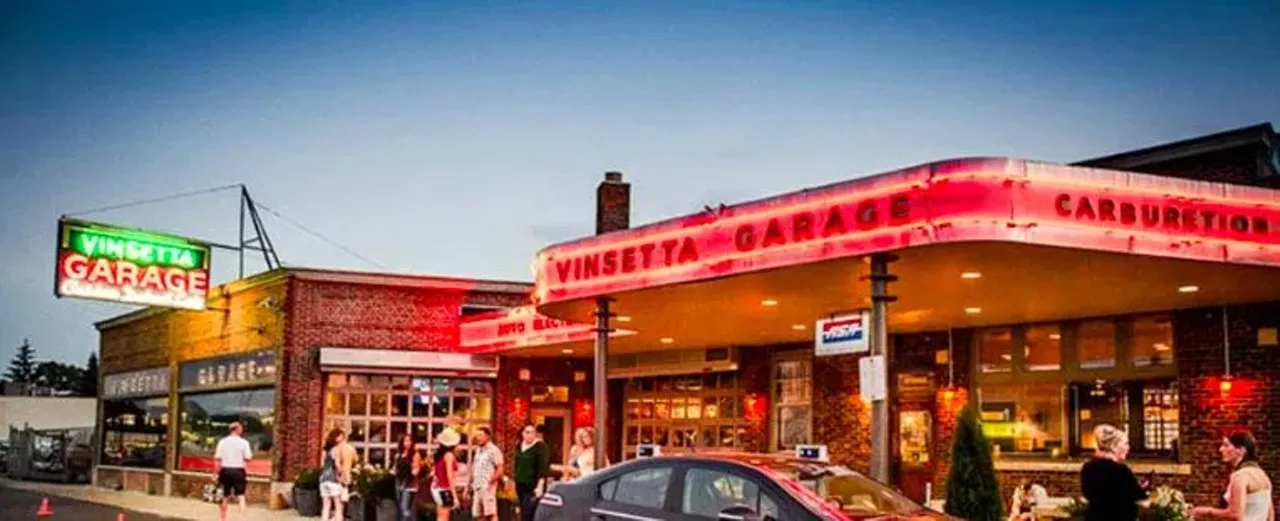 Vinsetta Garage 27799 Woodward Ave. Berkley; vinsettasgarage.com 248-548-7711 This old garage was repurposed into an artisan burger joint that also serves creative sandwiches and hot dishes. The extensive selection of appetizers includes disco fries made with cheese curds, whole grain mustard gravy, chili flakes, and scallions, as well as a deep-fried coney dog. Photo via Google Maps