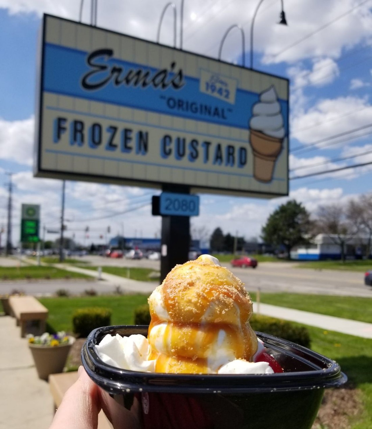 Erma&#146;s Original Frozen Custard
6451 Auburn Rd., Shelby Township; 586-254-3080 | 2080 14 Mile Rd., Warren; 586-275-2447 | 28840 Harper Ave., St. Clair Shores; 586-275-2447; ermascustard.com
For 75 years, Erma&#146;s has been dishing, er, squeezing, out delicious frozen custard. What originated as a little roadside stand in Utica is now a must-slurp spot. In addition to the regular offerings, Erma's serves up three weekly flavors that rotate throughout the season. One of them is always a Dole soft serve made with fruit juice instead of dairy for the vegans who want in on the action.
Photo via Erma&#146;s Original Frozen Custard/Facebook