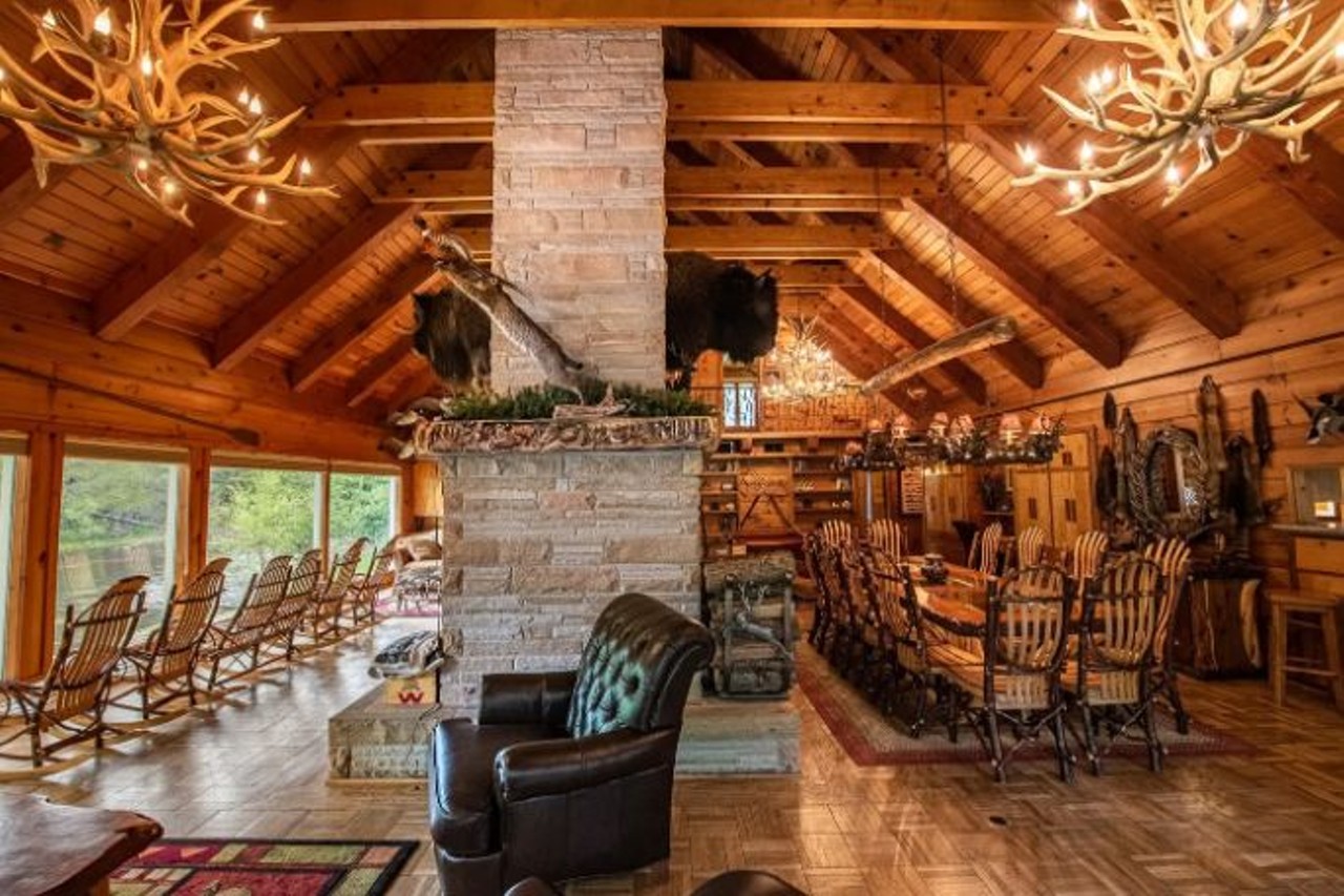 The Royal Stag Lodge (Grayling)
16+ guests, 6 bedrooms, 3.5 baths
$1,043 per night&nbsp;
Dating to the 1940s, this one-of-a-kind spot has exposed beams, custom metal railings, mounted animal heads, and authentic pelts.&nbsp;
Photo via Airbnb
