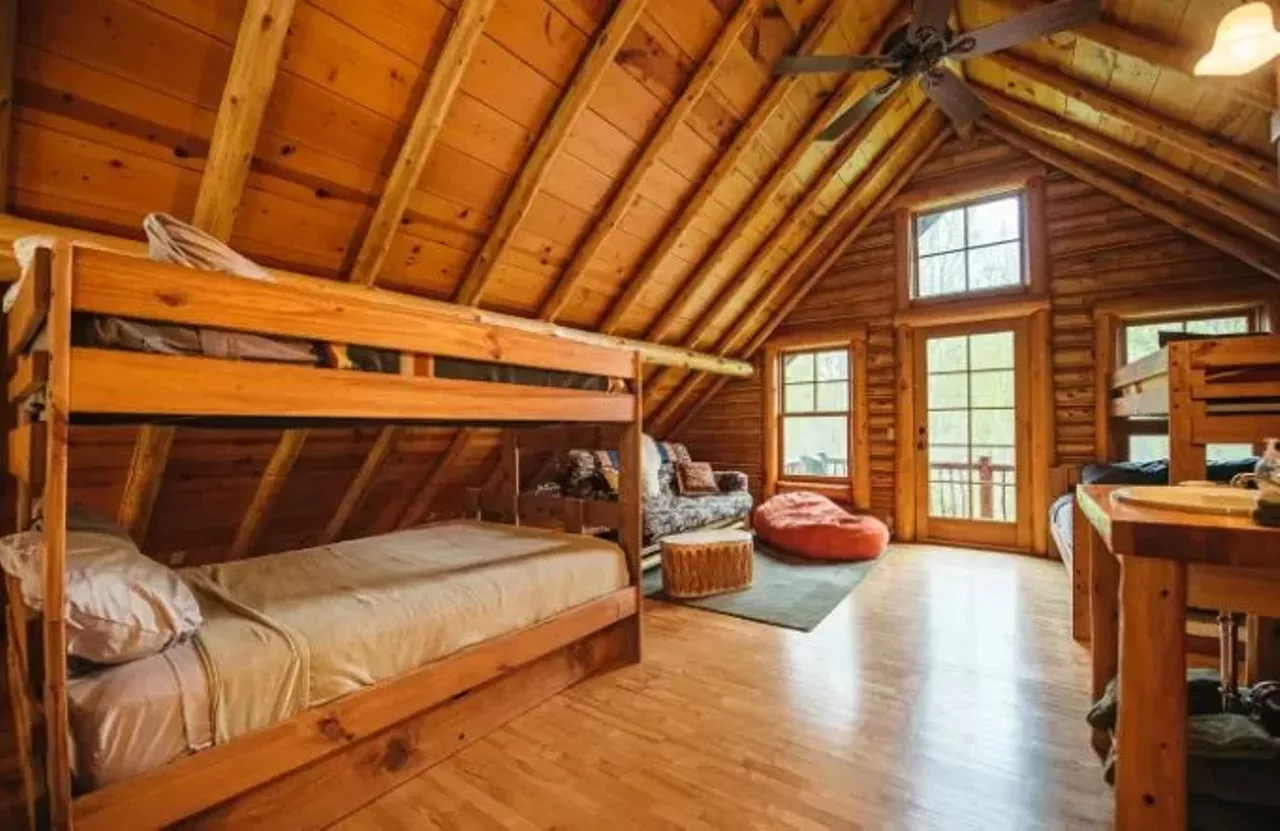 The Boardman River Lodge (Kingsley) 13 guests, 2 bedrooms, 2 baths $500 per night&nbsp; Just 15 minutes from Traverse City, this luxurious, secluded log cabin is located on 40 acres of wooded land next to the Boardman River. &nbsp; Photo via Airbnb