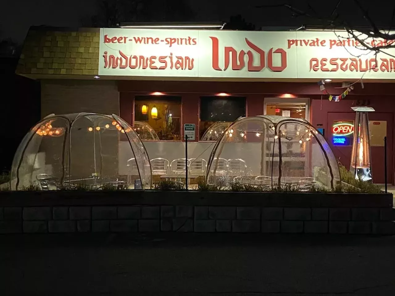 INDO Indonesian Restaurant 1535 Cass Lake Rd., Keego Harbor; 248-622-4408; indo.res The outdoor dining hustle is real at Keego Harbor&#146;s Indonesian eatery INDO, where they creatively pivoted to the tent/igloo life by erecting a couple of private outdoor pods. But don&#146;t go to INDO just for their modest pods. Go for the menu, which is made up of &#147;delicate and fiery&#148; traditional family recipes from Central Java. Photo via INDO Indonesian Restaurant/Facebook