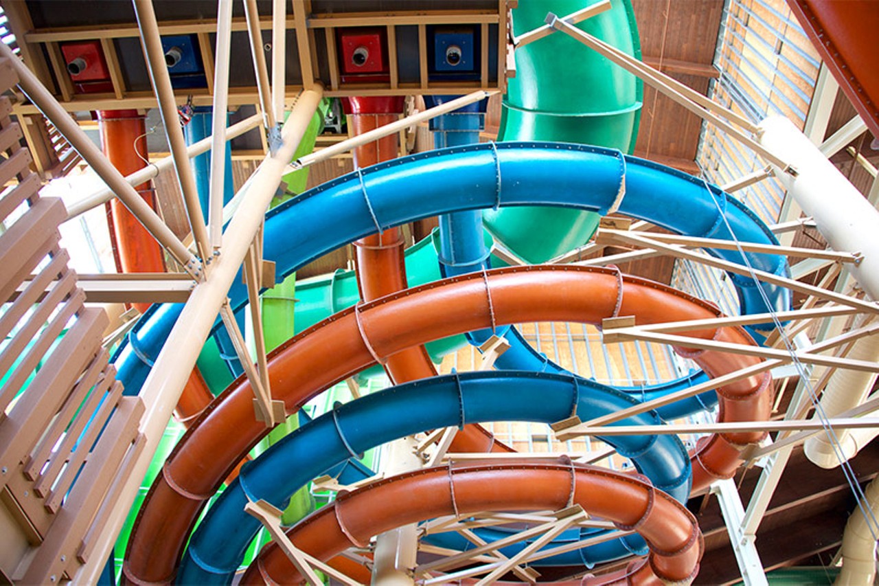9. Make a splash with the kids at Great Wolf Lodge
Cheap and DIY it ain&#146;t, but if you&#146;re a tired pair of parents who can&#146;t fly off to a sunny destination, this is the next best thing. You&#146;ll pay a pretty penny for a weekend in the water park, spa, and hotel that is Great Wolf Lodge in Traverse City. You can go splishing and splashing at a dozen attractions, dine at a sit-down restaurant, or chill in a commodious tub in your room. Those with children can watch the tykes wear themselves all day &#151; and have another drink, because somebody&#146;s gonna sleep tonight. See greatwolf.com.