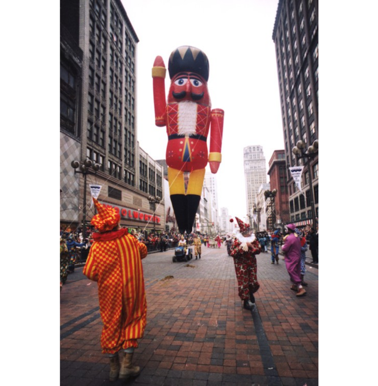 Thanksgiving Day Parade in Detroit. (1981)
Clowns hold tethers for a giant nutcracker balloon in Detroit's Thanksgiving Day Parade.
All photos courtesy of Walter P. Reuther Library, Archives of Labor and Urban Affairs, Wayne State University