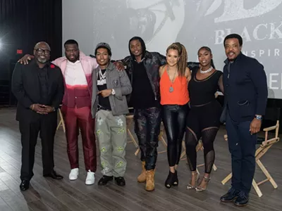 From left: BMF cast and crew Randy Huggins, Curtis “50 Cent” Jackson, Demetrius “Lil Meech” Flenory Jr., Da’Vinchi, Michole Briana White, Arkeisha “Kash Doll” Knight, and Russell Hornsby.