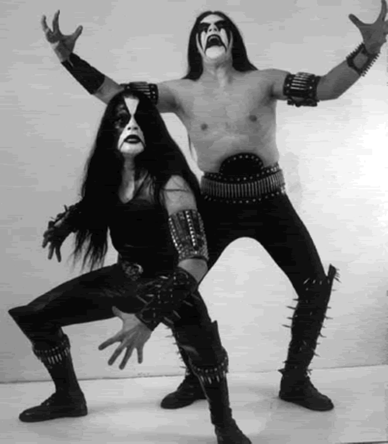 Immortal presents a complete package, combining heavy black corpse paint with poses that show they are ready for combat (or a massive bowel movement) at a moment's notice.