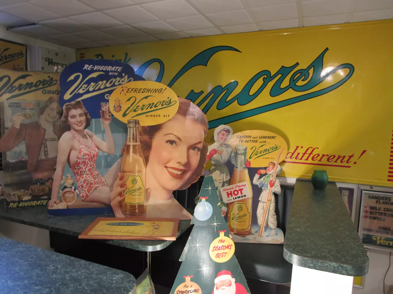 Vernor's sales pieces for every season, including Christmas, and "piping hot" Vernor's with lemon for winter.