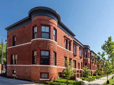 The 106-year-old building was renovated with the goal of retaining its historic character in Hubbard Farms in Detroit.