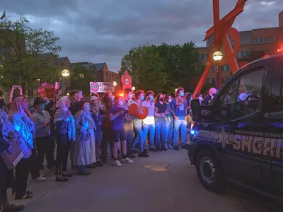 Police respond to an antiwar demonstration at the University of Michigan Museum of Art on May 3.