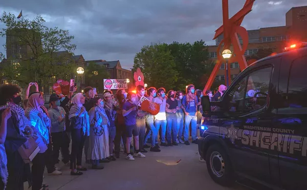 Police respond to an antiwar demonstration at the University of Michigan Museum of Art on May 3.