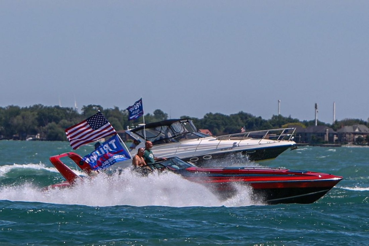 All the beautiful 'boaters' we saw celebrating President Trump's 74th birthday on the Detroit River