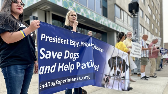 Protesters gathered at Wayne State University on Wednesday to call on the new president to stop inhumane experiments on dogs.