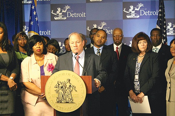 Detroit Mayor Mike Duggan at a press conference in August 2014 unveiling a water bill payment plan. - Ryan Felton/MT