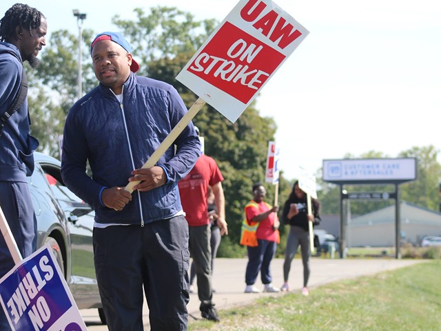 Employees join the picket line at General Motor’s Lansing Redistribution Center as the location was called to strike on September 22, 2023.