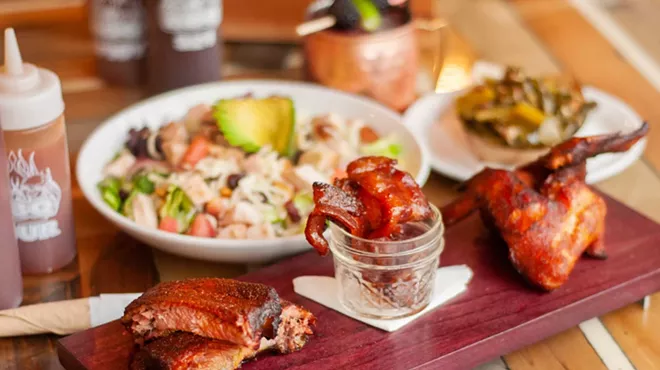 BBQ trio with turkey salad and greens.