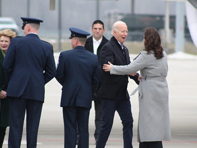 President Joe Biden is greeted by Governor of Michigan Gretchen Whitmer at Selfridge Air National Guard Base in Metro Detroit on Feb. 1, 2024.