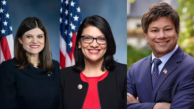 From left, U.S. Rep. Haley Stevens, U.S. Rep. Rashida Tlaib, and state Rep. Shri Thanedar.