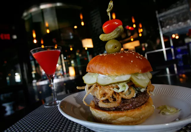 Blue cheese burger and the Alexa (vodka, lemonade, fresh raspberries, watermelon liqueur and grenadine). - Rob Widdis