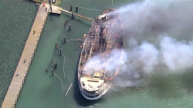 Image: Boblo Boat catches fire outside Detroit marina