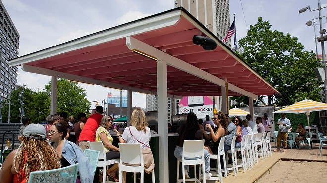 Downtown Detroit's new BrisaBar is outdoors in Campus Martius Park, surrounded by sand.