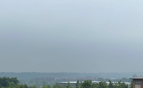 A smoky haze settles over Traverse City, as seen from the top of Copper Ridge Drive in June 2023.
