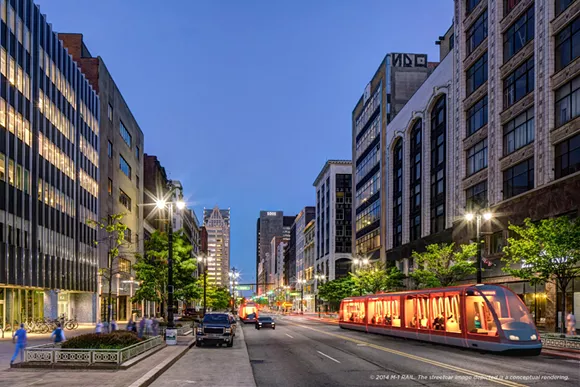 M-1 Rail rendering in downtown - Via M-1 Rail