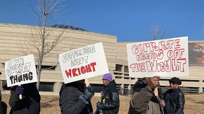 Protesters outside the Charles H. Wright Museum of African American History.