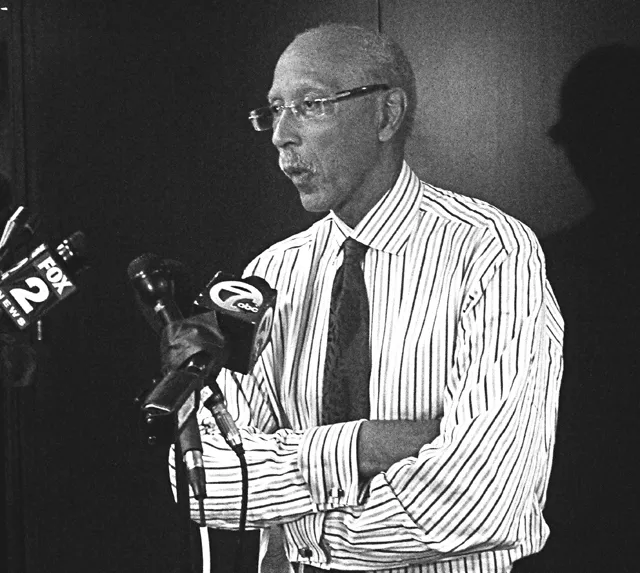 Dave Bing dodges a question from News Hits at last week's press conference.