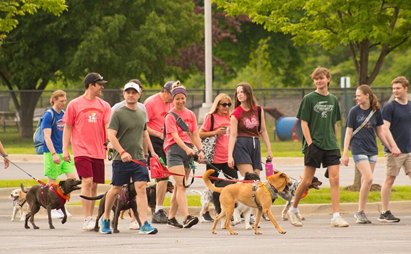 People and their four-legged friends walking at the Mutt Strut.