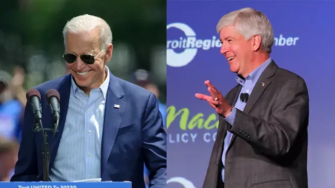 Former Republican Gov. Rick Snyder, right, endorsed Democratic candidate Joe Biden.