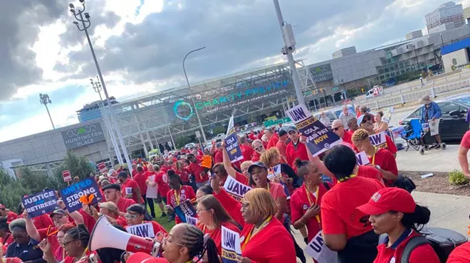 UAW workers at a Detroit rally with Sen. Bernie Sanders, Sept. 15, 2023.