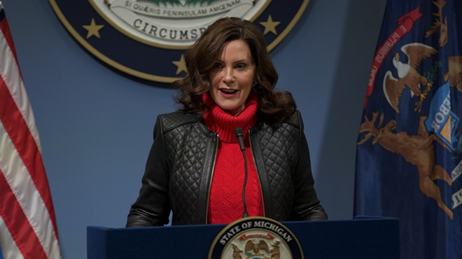 Gov. Gretchen Whitmer announces details of a tax relief plan alongside Senate Majority Leader Winnie Brinks and House Speaker Joe Tate during a press conference on Feb. 6, 2023.