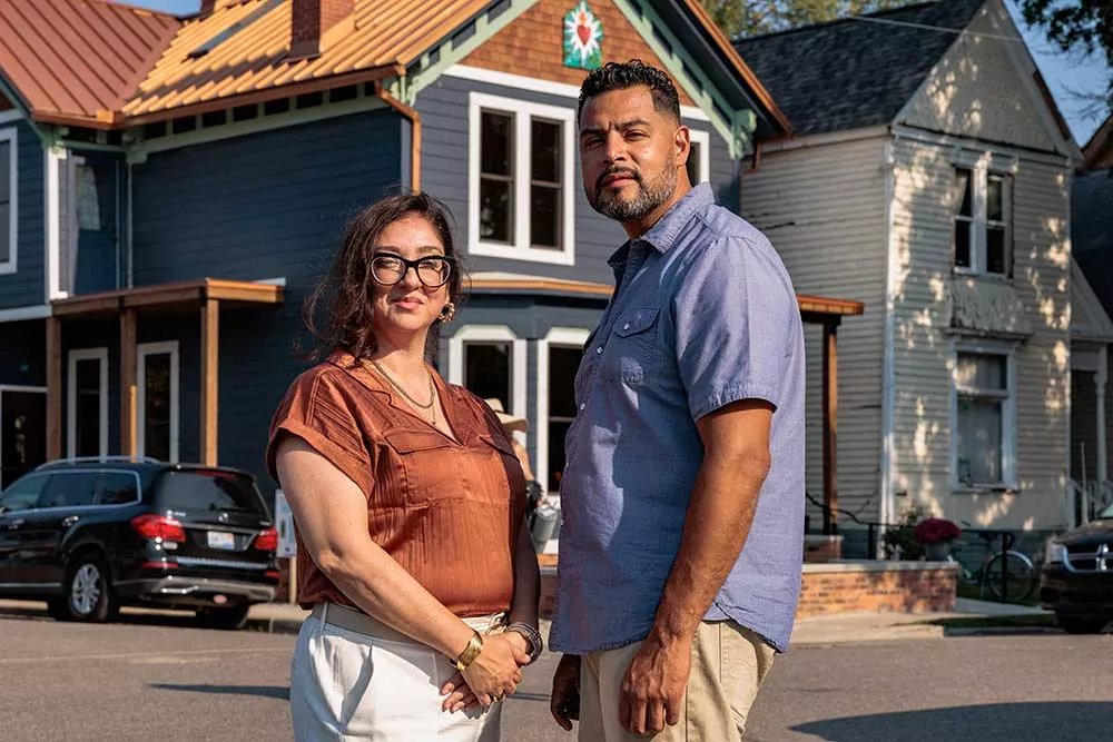Tanya Saldivar-Ali and Luis Ali stand outside the Design Build Green Tech Hub, a community project they led, during its grand opening on September 14, 2024.