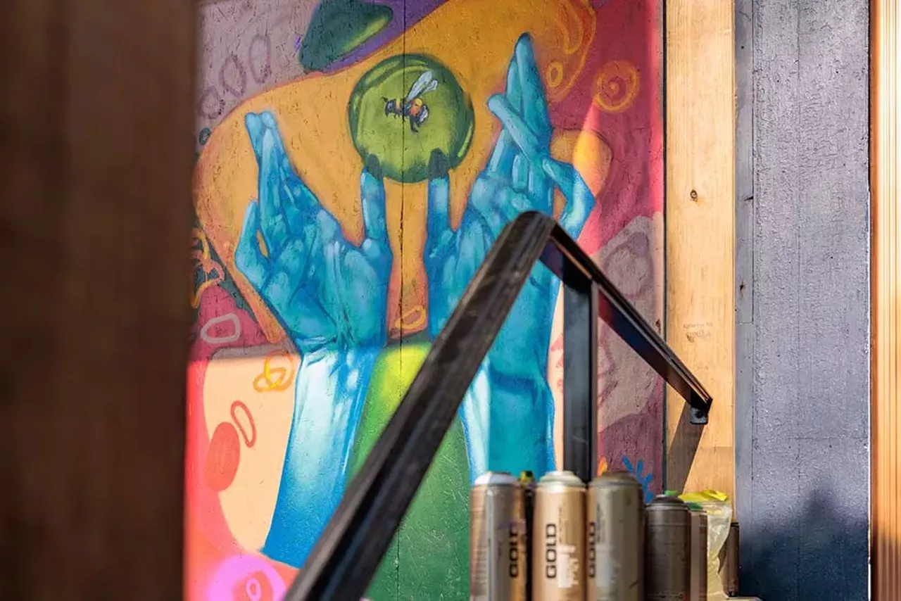 The front entrance and roof of the Design Build Green Tech Hub feature artwork by Southwest Detroit artist Demaciiio.