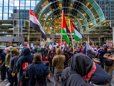 Outside the Democratic National Convention in Chicago, activists protested Israel’s U.S.-backed attack on Gaza.