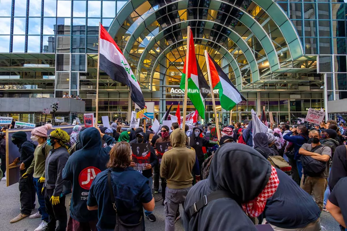 Image: Outside the Democratic National Convention in Chicago, activists protested Israel’s U.S.-backed attack on Gaza.