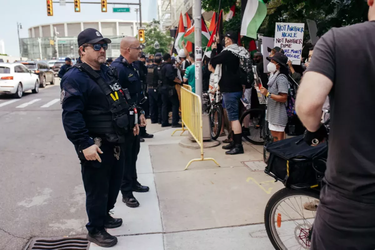 Image: Detroit Police confronted anti-war protesters on Sunday.