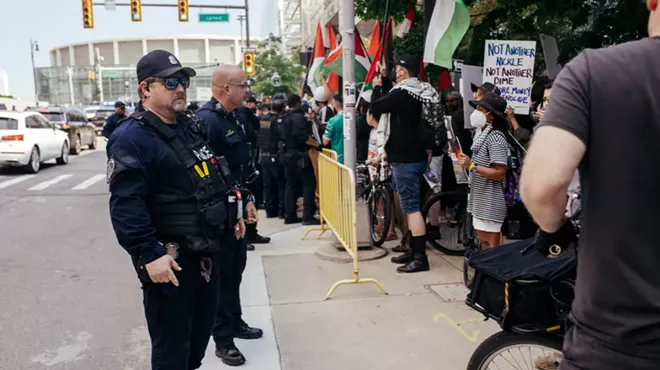 Detroit Police confronted anti-war protesters on Sunday.