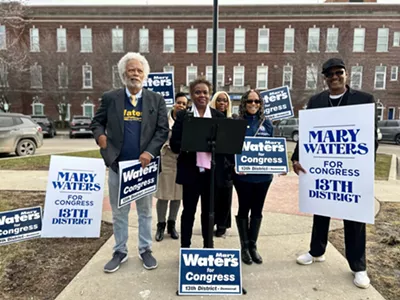 Detroit City Councilwoman Mary Waters (center) gathered with supporters Thursday to announce her candidacy for Congress.