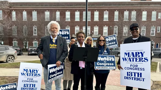 Detroit City Councilwoman Mary Waters (center) gathered with supporters Thursday to announce her candidacy for Congress.