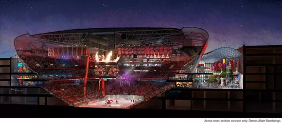 New Detroit Red Wings arena cross-section rendering. - Via Olympia Development of Michigan