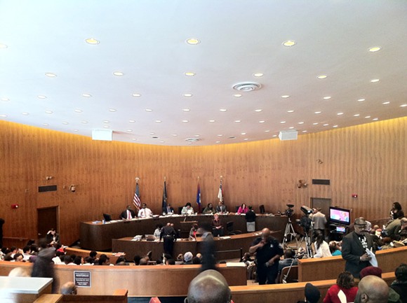 Detroit City Council meeting on March 24, 2015 was moved to the Erma Henderson Auditorium at the Coleman A. Young Municipal Center after a large crowd turned out. - Ryan Felton/MT