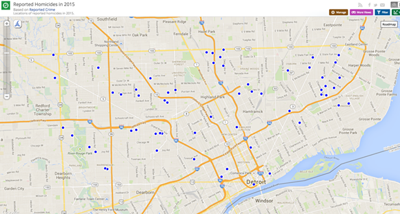 A map of reported homicides in Detroit this year. - Screenshot via data.detroitmi.gov