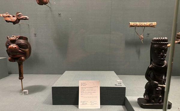 An item described as a “model of a Shaman’s guardian figure” from the Central Council of Tlingit & Haida Indian Tribes of Alaska had been removed from a display case at the DIA. A placard in its place notes “this item has been temporarily removed” and is dated August 1, 2022.