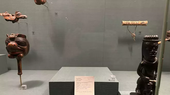 An item described as a “model of a Shaman’s guardian figure” from the Central Council of Tlingit & Haida Indian Tribes of Alaska had been removed from a display case at the DIA. A placard in its place notes “this item has been temporarily removed” and is dated August 1, 2022.