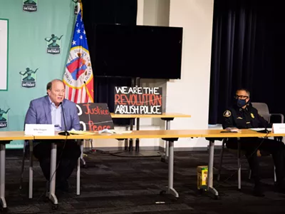 Detroit Mayor Mike Duggan, left, and Police Chief James Craig at a recent press conference about Detroit's police brutality protests.