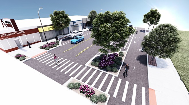 Rendering of a streetscape planned along Dexter Avenue between Webb and Davison.