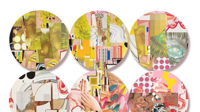 Alisa Henriquez, You’re Soaking In It, 2019, 72 x 72 inches, mixed media on wood panel.