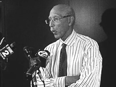 Dave Bing dodges a question from News Hits at last week's press conference.
