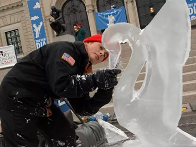 Noel Night features wintertime activities like ice sculpture.