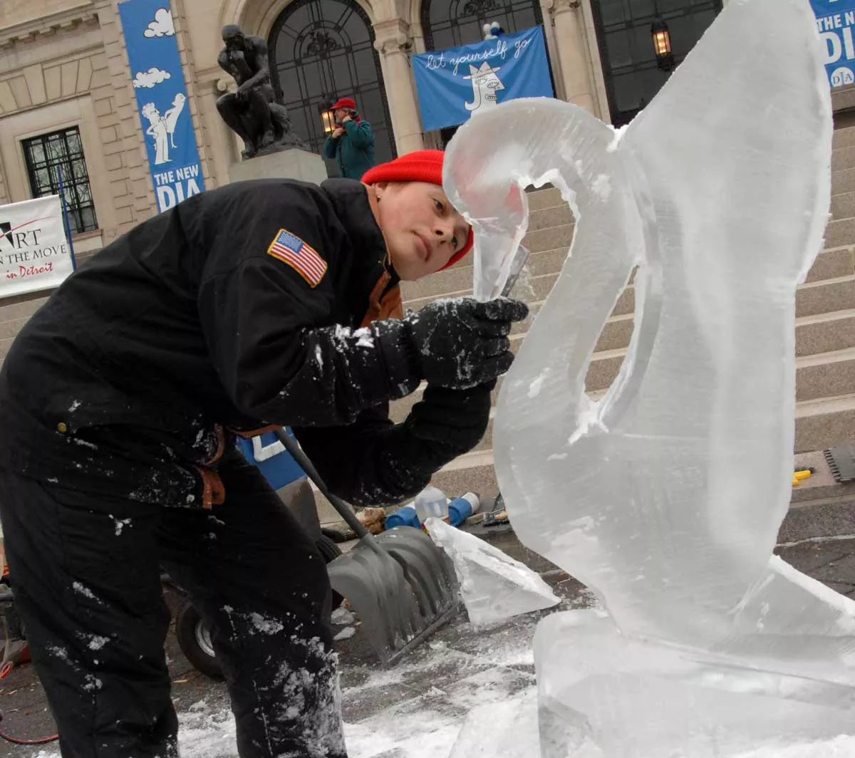 Image: Noel Night features wintertime activities like ice sculpture.